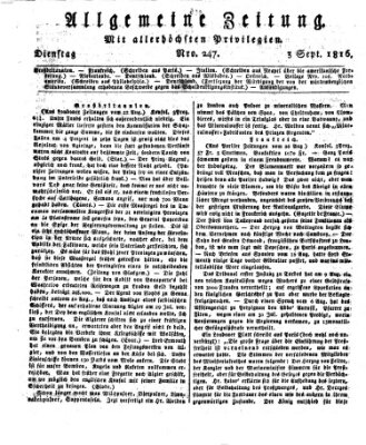 Allgemeine Zeitung Dienstag 3. September 1816