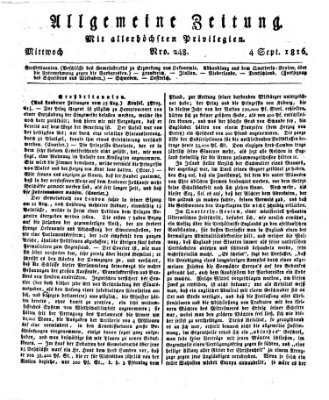 Allgemeine Zeitung Mittwoch 4. September 1816