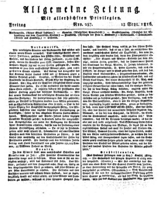 Allgemeine Zeitung Freitag 13. September 1816