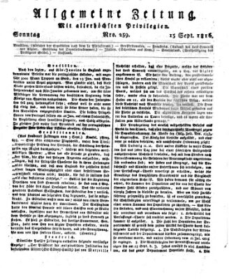 Allgemeine Zeitung Sonntag 15. September 1816