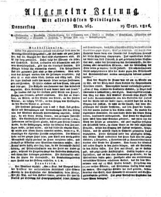 Allgemeine Zeitung Donnerstag 19. September 1816