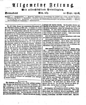 Allgemeine Zeitung Samstag 21. September 1816