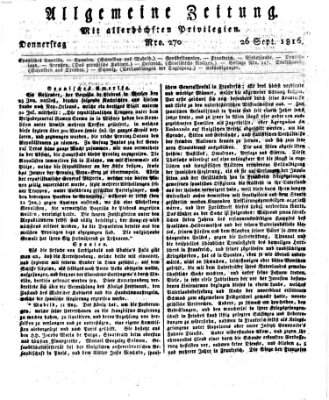 Allgemeine Zeitung Donnerstag 26. September 1816