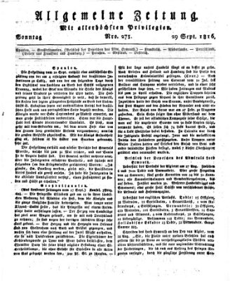 Allgemeine Zeitung Sonntag 29. September 1816