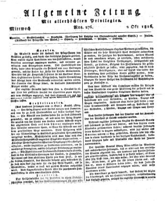 Allgemeine Zeitung Mittwoch 2. Oktober 1816