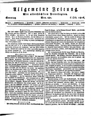 Allgemeine Zeitung Sonntag 6. Oktober 1816