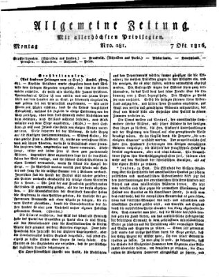 Allgemeine Zeitung Montag 7. Oktober 1816