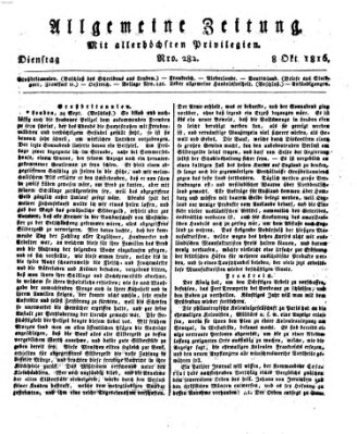 Allgemeine Zeitung Dienstag 8. Oktober 1816