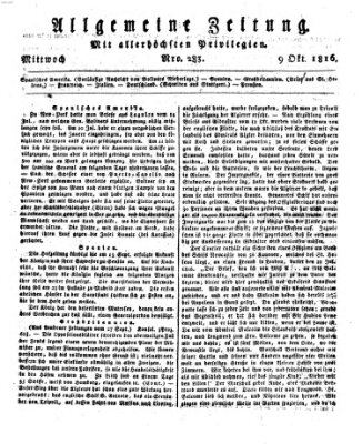 Allgemeine Zeitung Mittwoch 9. Oktober 1816