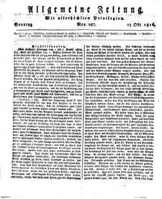 Allgemeine Zeitung Sonntag 13. Oktober 1816