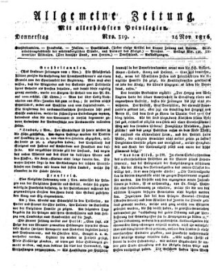 Allgemeine Zeitung Donnerstag 14. November 1816