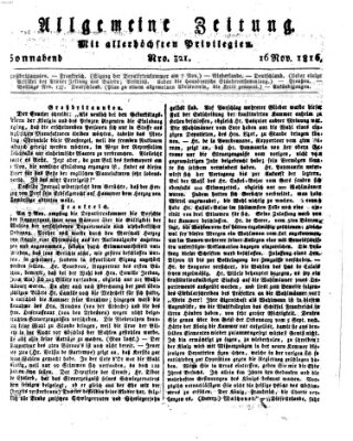 Allgemeine Zeitung Samstag 16. November 1816