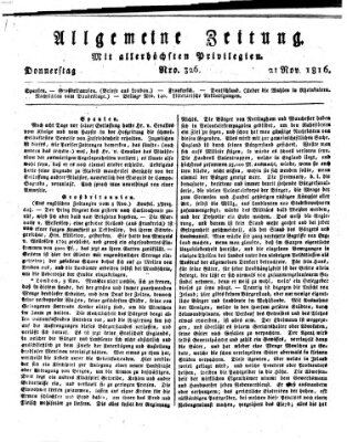 Allgemeine Zeitung Donnerstag 21. November 1816