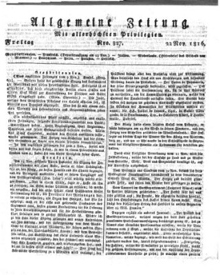 Allgemeine Zeitung Freitag 22. November 1816