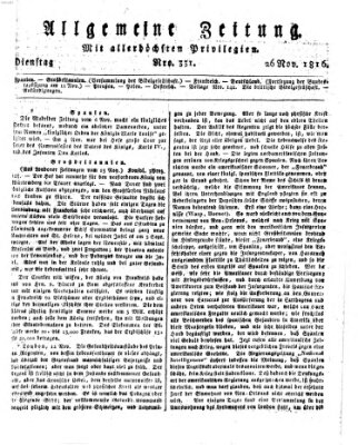 Allgemeine Zeitung Dienstag 26. November 1816