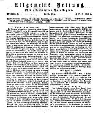 Allgemeine Zeitung Mittwoch 4. Dezember 1816