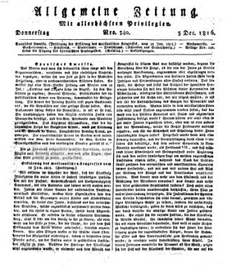 Allgemeine Zeitung Donnerstag 5. Dezember 1816