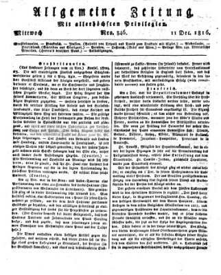 Allgemeine Zeitung Mittwoch 11. Dezember 1816