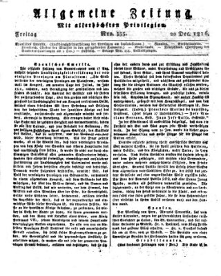 Allgemeine Zeitung Freitag 20. Dezember 1816