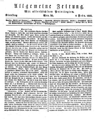 Allgemeine Zeitung Dienstag 4. Februar 1823