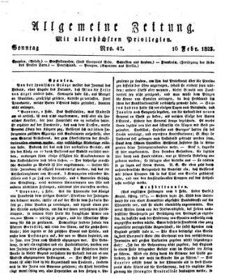 Allgemeine Zeitung Sonntag 16. Februar 1823