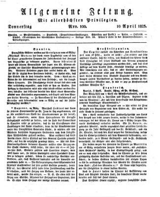 Allgemeine Zeitung Donnerstag 10. April 1823