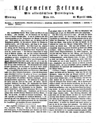 Allgemeine Zeitung Montag 21. April 1823