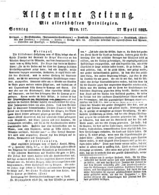 Allgemeine Zeitung Sonntag 27. April 1823