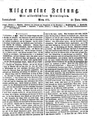 Allgemeine Zeitung Samstag 21. Juni 1823