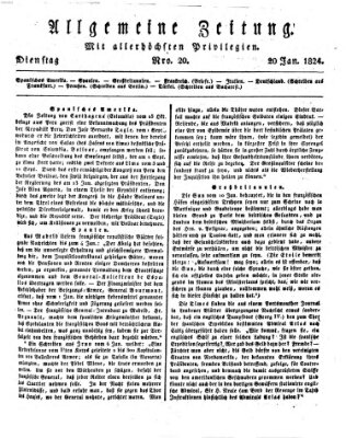 Allgemeine Zeitung Dienstag 20. Januar 1824