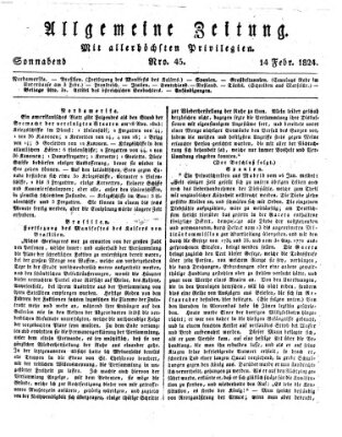 Allgemeine Zeitung Samstag 14. Februar 1824