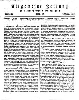 Allgemeine Zeitung Montag 16. Februar 1824