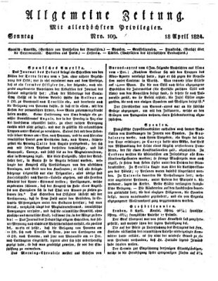 Allgemeine Zeitung Sonntag 18. April 1824