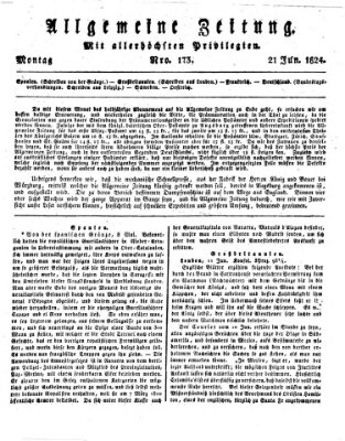 Allgemeine Zeitung Montag 21. Juni 1824