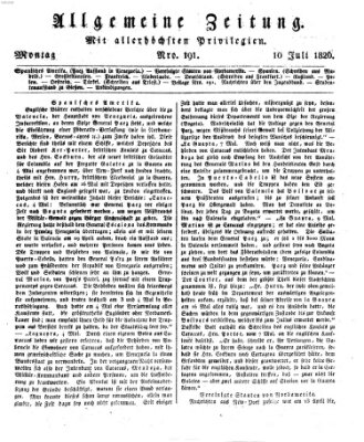 Allgemeine Zeitung Montag 10. Juli 1826