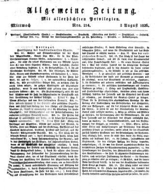 Allgemeine Zeitung Mittwoch 2. August 1826