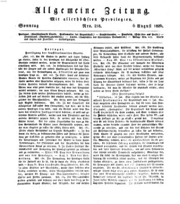 Allgemeine Zeitung Sonntag 6. August 1826