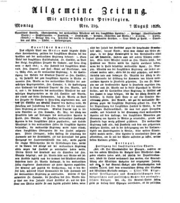 Allgemeine Zeitung Montag 7. August 1826