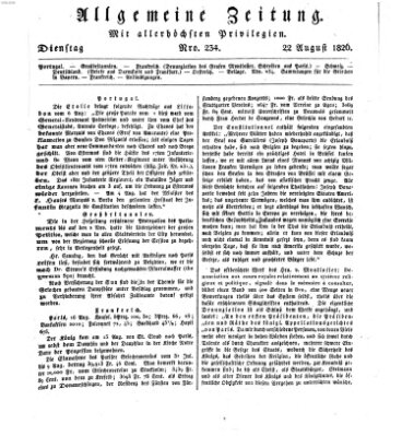 Allgemeine Zeitung Dienstag 22. August 1826