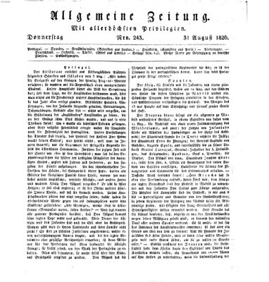 Allgemeine Zeitung Donnerstag 31. August 1826