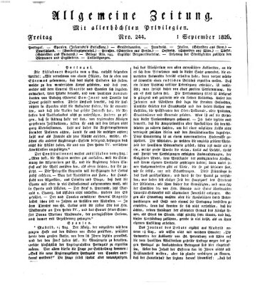 Allgemeine Zeitung Freitag 1. September 1826