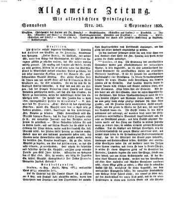 Allgemeine Zeitung Samstag 2. September 1826