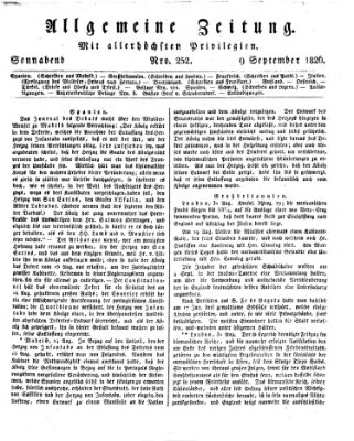 Allgemeine Zeitung Samstag 9. September 1826