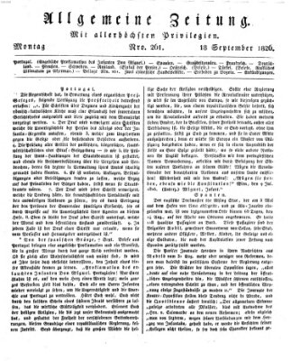 Allgemeine Zeitung Montag 18. September 1826