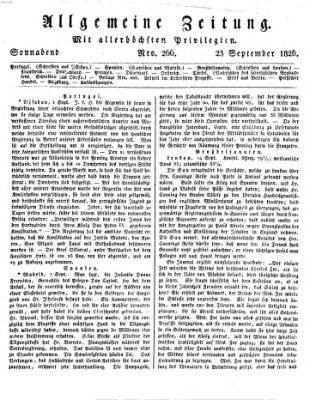 Allgemeine Zeitung Samstag 23. September 1826