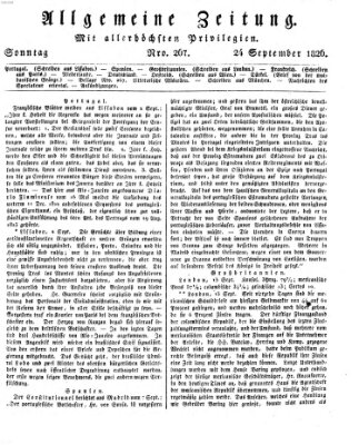 Allgemeine Zeitung Sonntag 24. September 1826