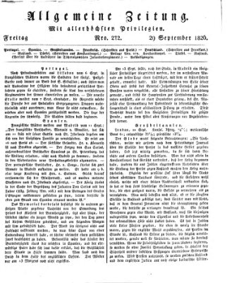 Allgemeine Zeitung Freitag 29. September 1826