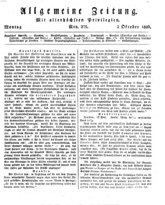 Allgemeine Zeitung Montag 2. Oktober 1826