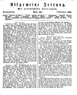 Allgemeine Zeitung Samstag 7. Oktober 1826