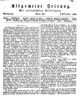 Allgemeine Zeitung Sonntag 8. Oktober 1826